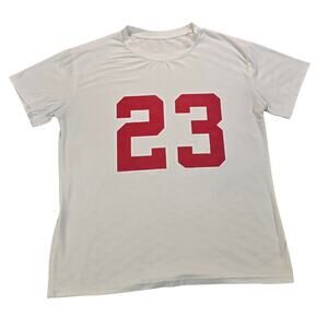Women’s White Athletic T-Shirt Red #23 Graphic Stretch Tee Size L